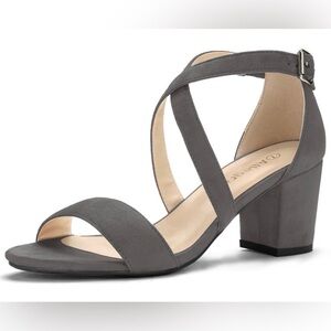 Allegra K Gray Cross Strap Block Heels